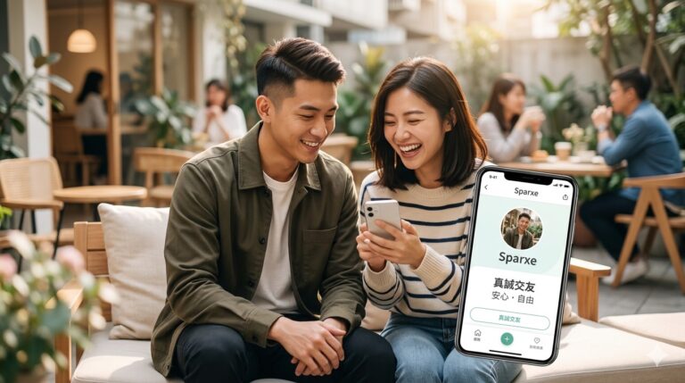 圖片中自然的採光與兩人誠摯的笑容,精準地傳達出 Sparxe 平台所強調的「真誠」與「自由放鬆」的交友環境。